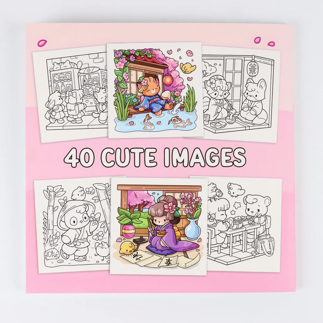 Cozy Japan: Cute Coloring Book for Adults and Teens with Charming Characters and Delightful Japanese Scenes for Relaxation