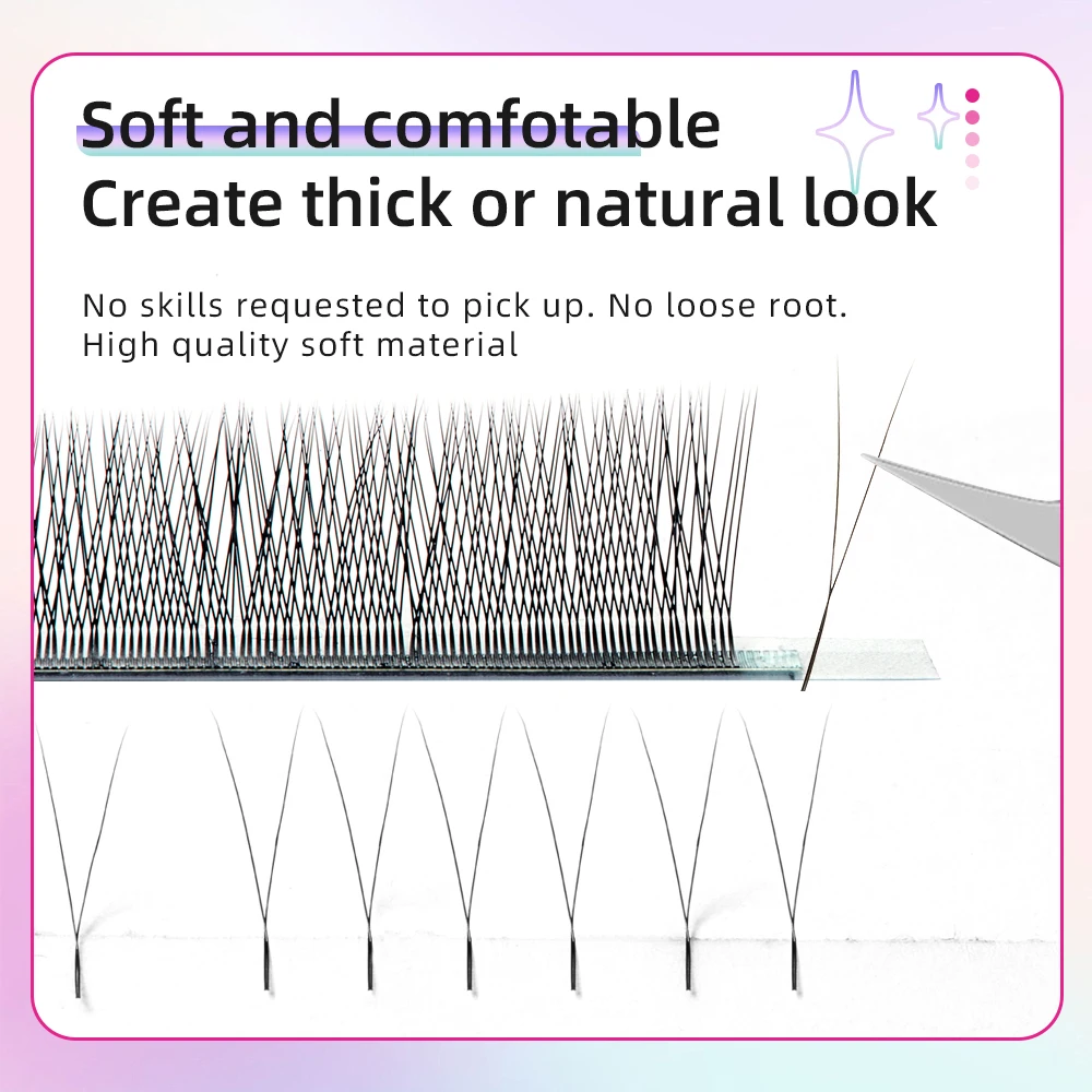 Yelix 2D Volume Lashes 0.10D 8-12mm Single Tip 2D Y Eyelash Extensions Professional Lash Extension Lightweight Premade Fans