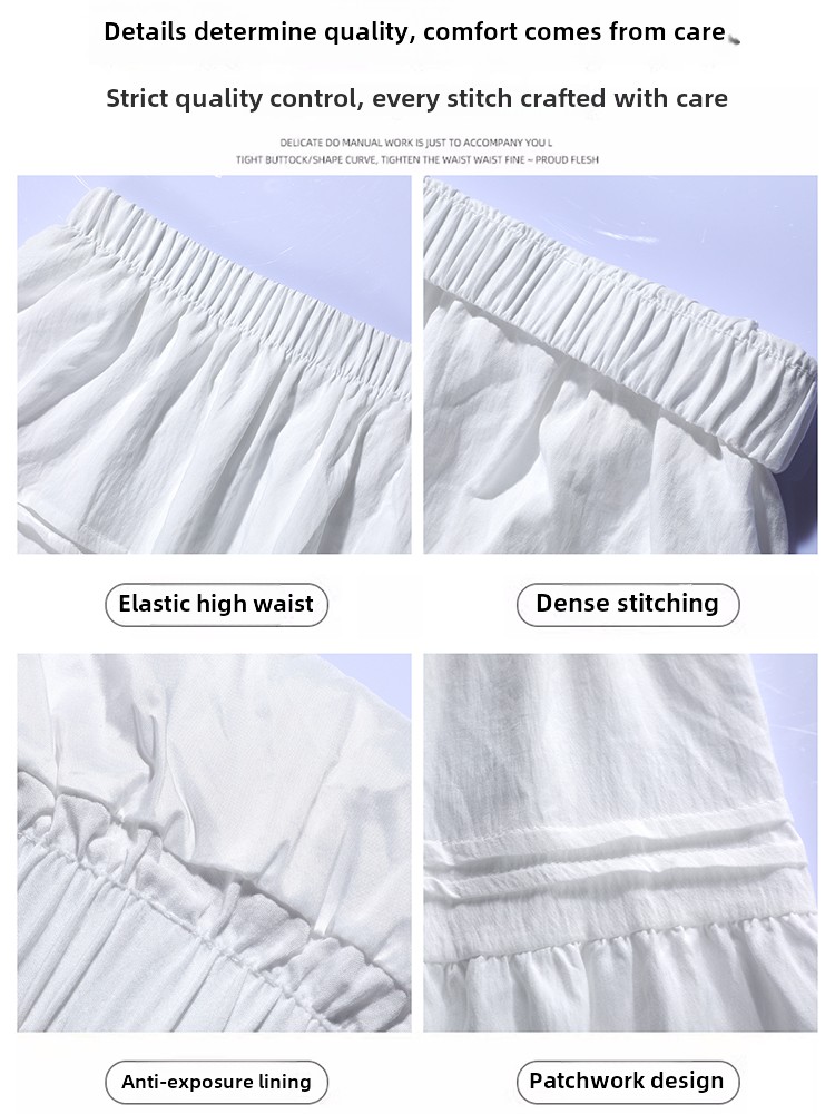 White High Waist Midi A-Line Skirt Women's Summer 2024 New Sle Slimming Puffy Cake Skirt Korean Sle Polyester Fabric