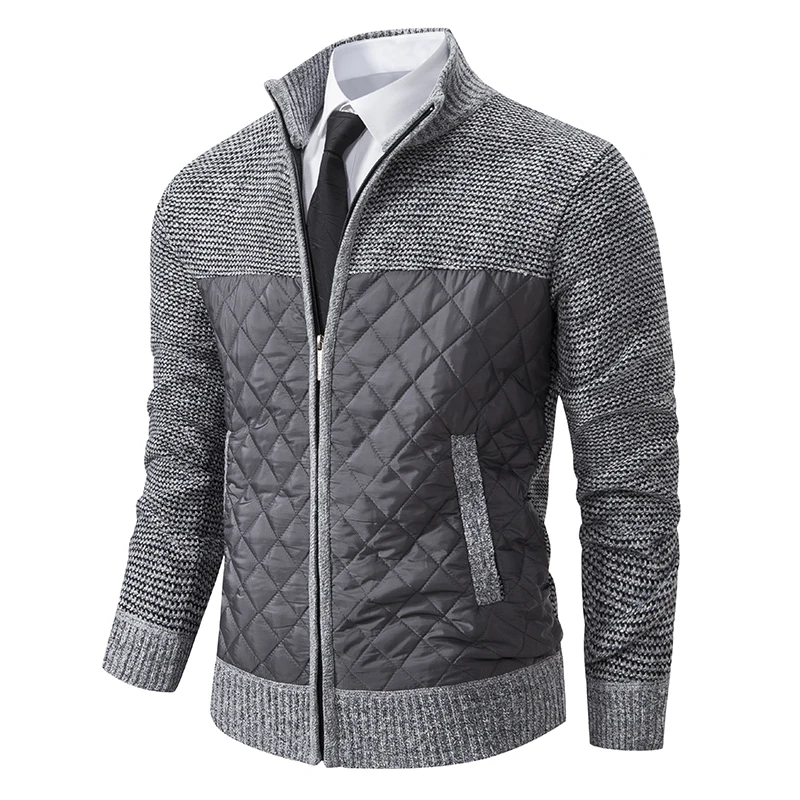 Herbst Winter männer Sweatercoat Patchwork Strickjacke Mode Stehen Kragen Pullover Jacken Männer Dünne Strickjacke Gestrickte Oberbekleidung Mann