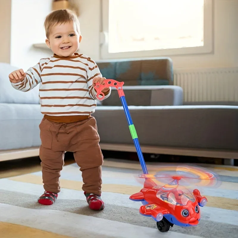 Brinquedo interativo do andador do bebê com punho do impulso para crianças meninos e meninas crianças, design destacável do carro do brinquedo do avião com roda