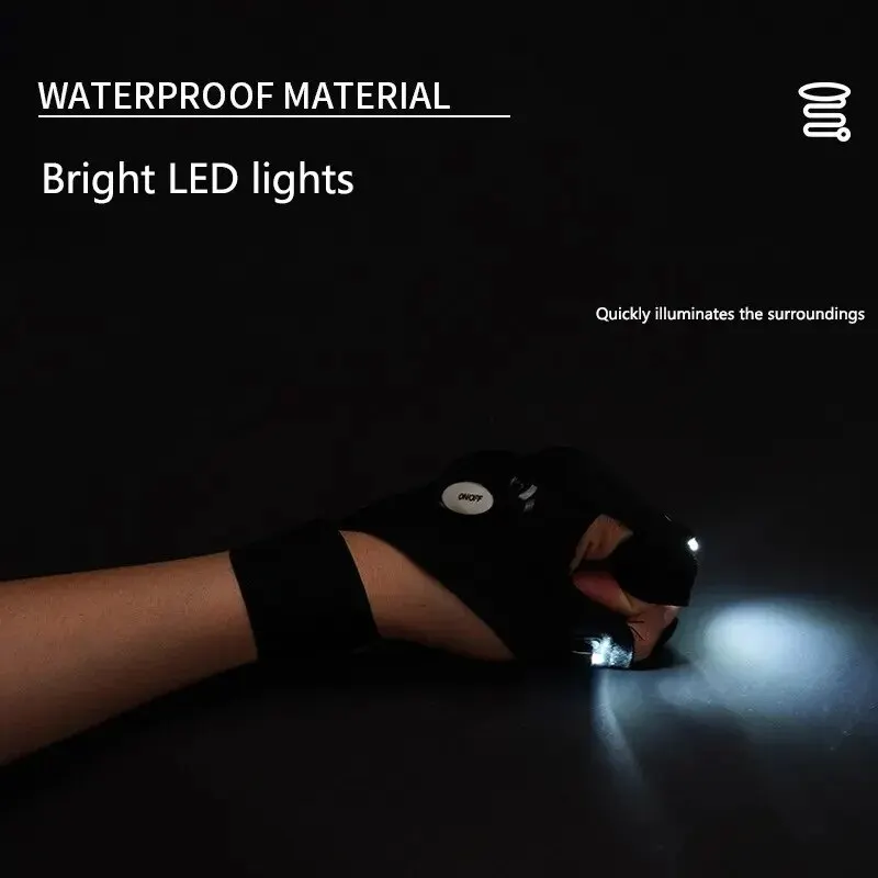 Luva LED sem dedos com luz noturna, impermeável, pesca, camping, caminhadas, sobrevivência, resgate, ferramenta multi luz, ferramenta ao ar livre