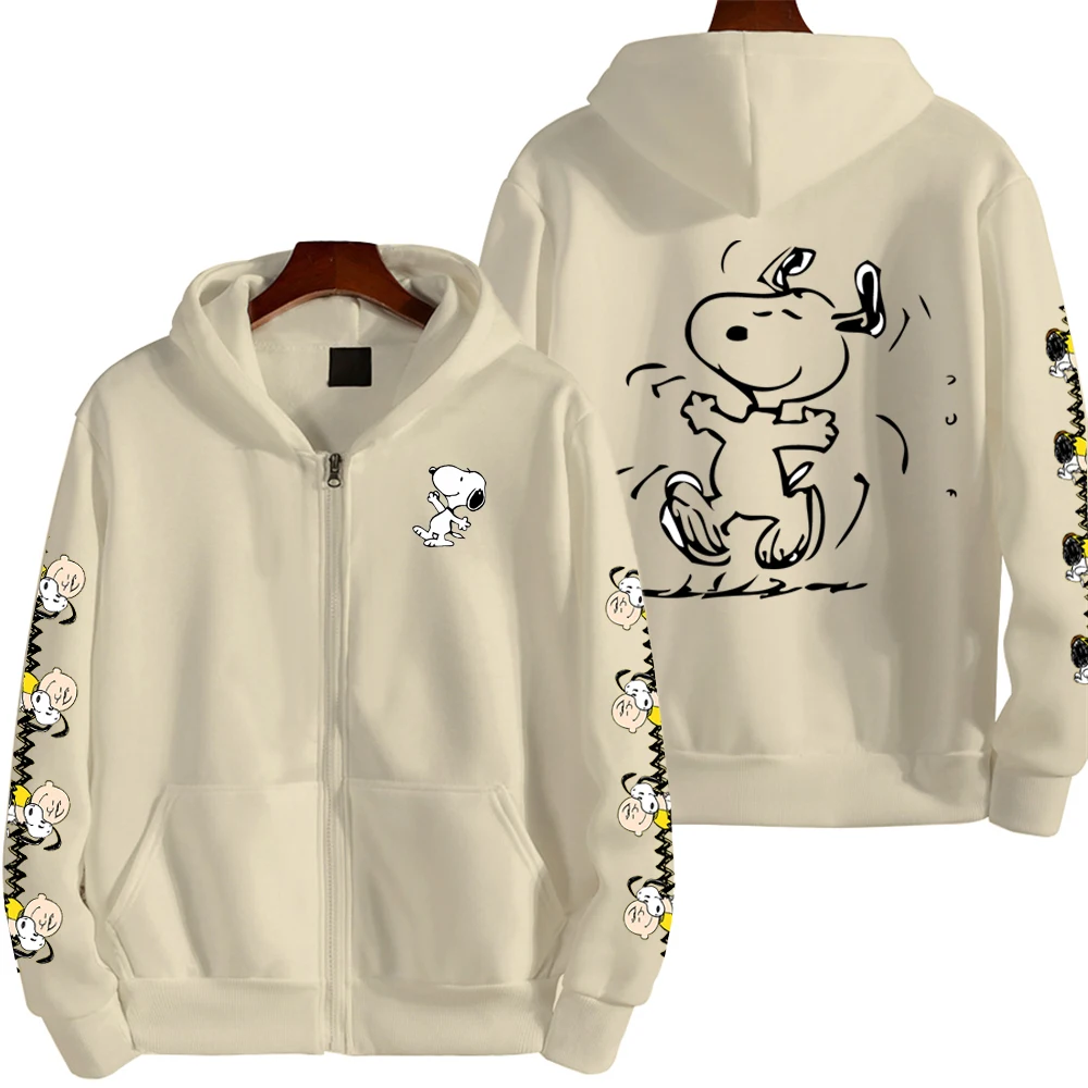 Sudadera con capucha con cremallera de otoño/invierno con dibujos animados de Peanut Snoopy para hombre, sudadera informal de calle para mujer, moda deportiva para parejas, Sudadera con capucha de talla grande