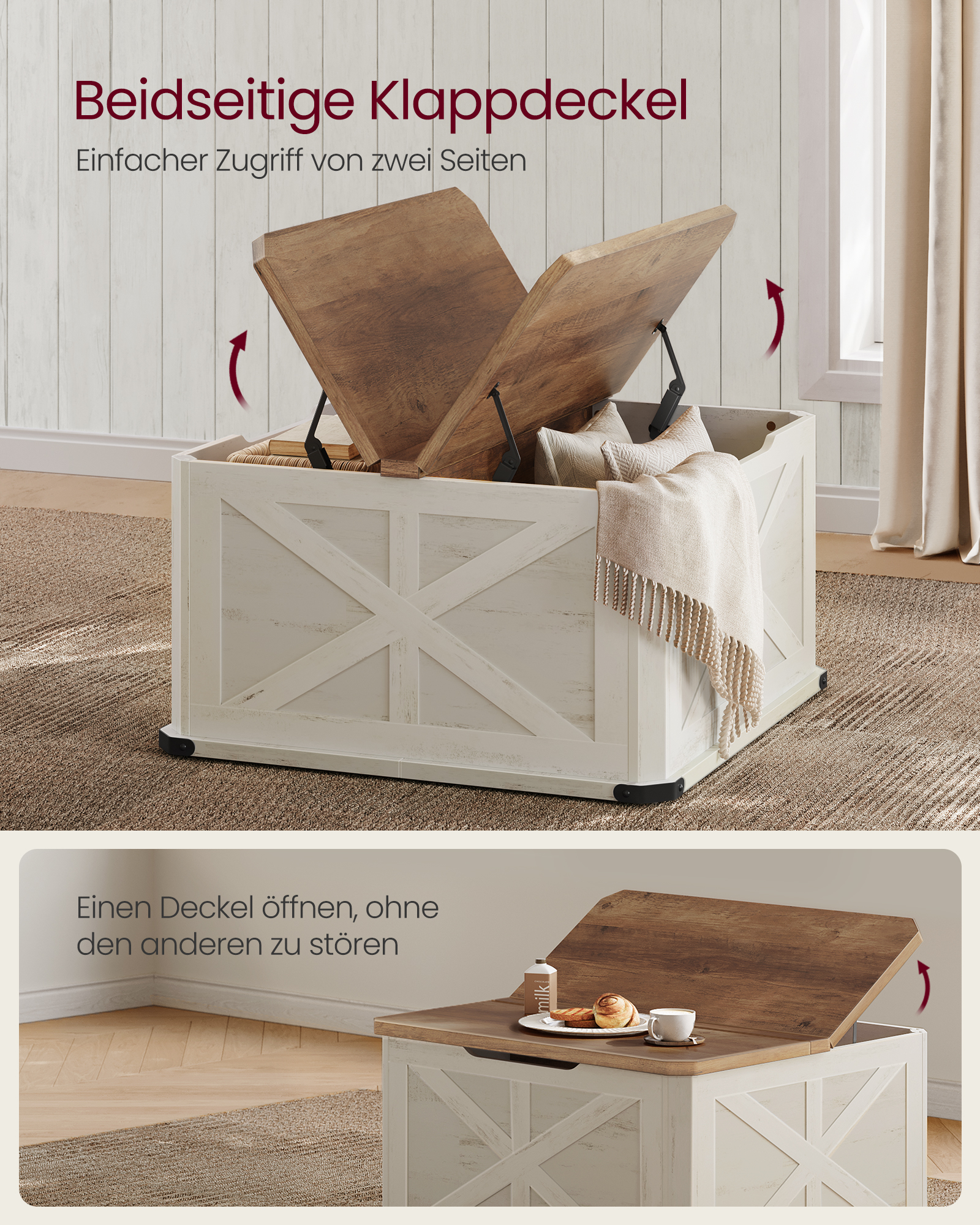 VASAGLE salontafel, met dubbelzijdige opklapbare hoezen, opbergruimte in het landhuis