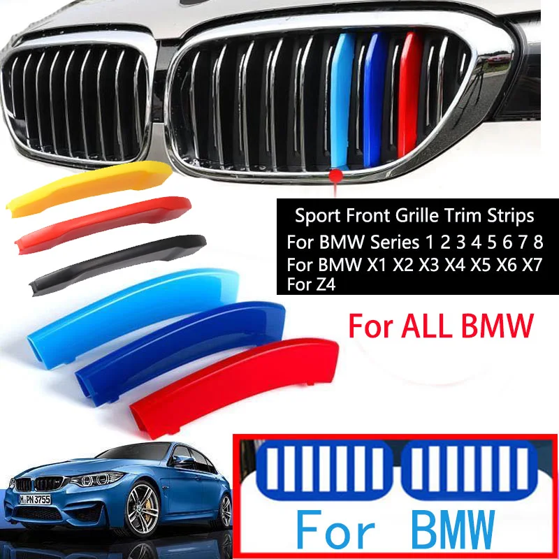 3szt Listwy ozdobne przedniego grilla do BMW serii 1 2 3 4 5 6 7 8 X1 X2 X3 X4 X5 X6 X7 Z4 E46 E90 F30 E60 E81 F20 F45 F36 F10 F48 F25
