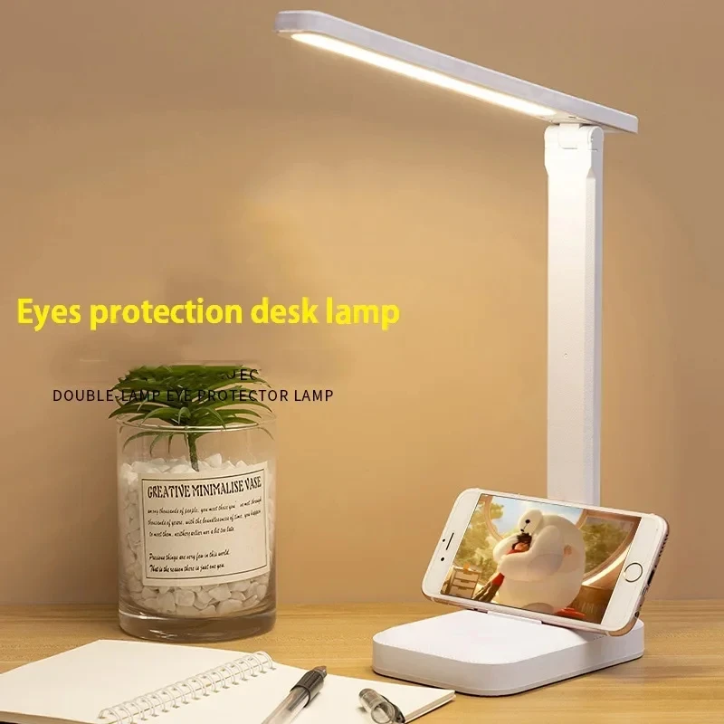Lámpara de mesa LED de 6000mAh, recargable por USB, lámpara de escritorio regulable continua de 3 colores, protección ocular plegable táctil, luz nocturna de lectura