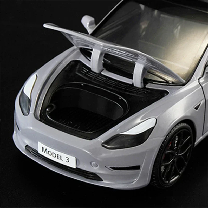1:24 tesla modelo 3 modelo de carro de liga y, veículos de brinquedo de metal fundido, modelo de carro, simulação de som e luz, coleção de presentes para crianças