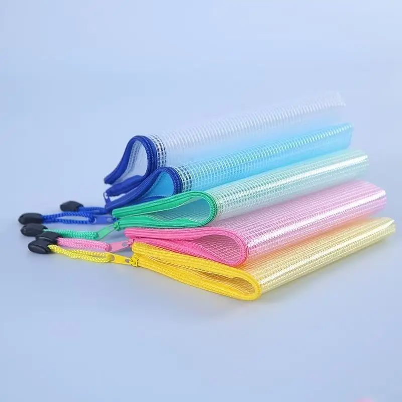 Sacos de malha com zíper a4/a5, sacos plásticos com zíper para organizar sacos de viagem transparentes à prova d'água, documentos de material de escritório, cor aleatória
