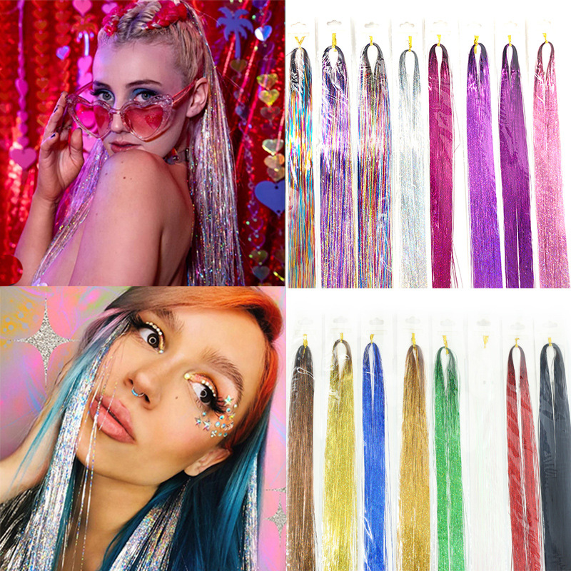Kit de oropel para el cabello brillante para mujer, extensión de cabello ostentosa con purpurina colorida, accesorios deslumbrantes para el cabello centelleantes para trenzar