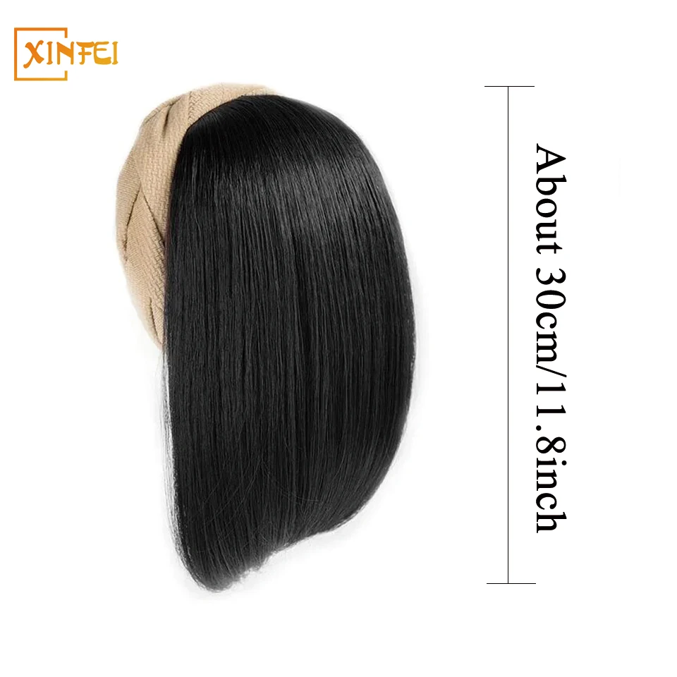 Perucas sintéticas com faixa de cabelo para mulheres, estilo curto, extensão do cabelo, cabelos macios, naturais, aumentar, 1 pc