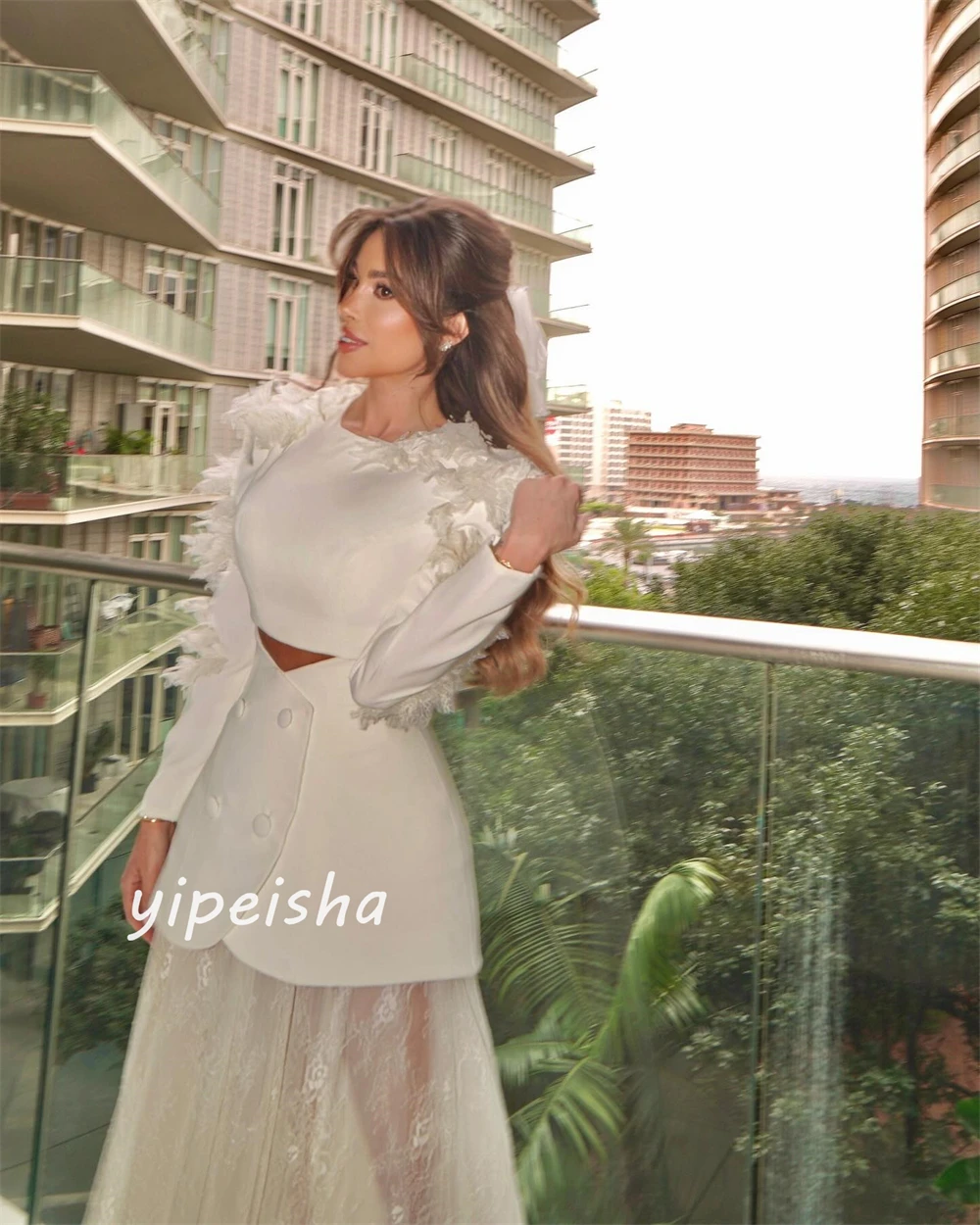 ที่กําหนดเอง Jersey Draped Pleat Ruched Graduation A-Line O-คอ Bespoke โอกาสชุด Midi ชุด