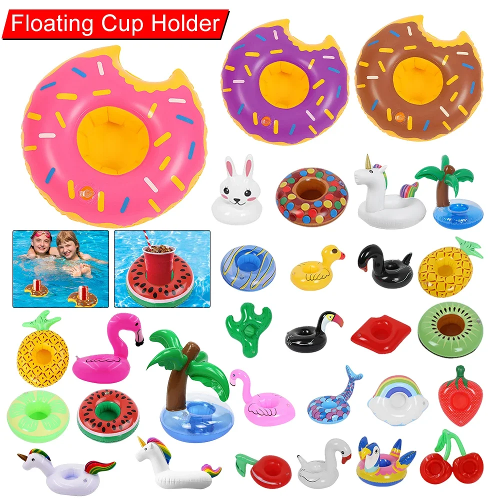 Suporte de copo flutuante donut porta-copos flutuantes multicolorido donut suporte de vidro portátil bebida flutuador piscina festa