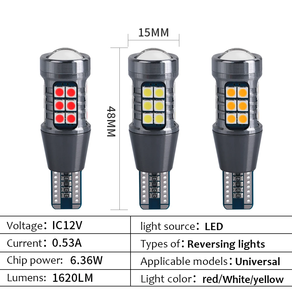 Lâmpada de sinal conduzida t15 w16w, 12v, brilhante super, 3030, 27smd, canbus, luz branca, 12v, 2pcs