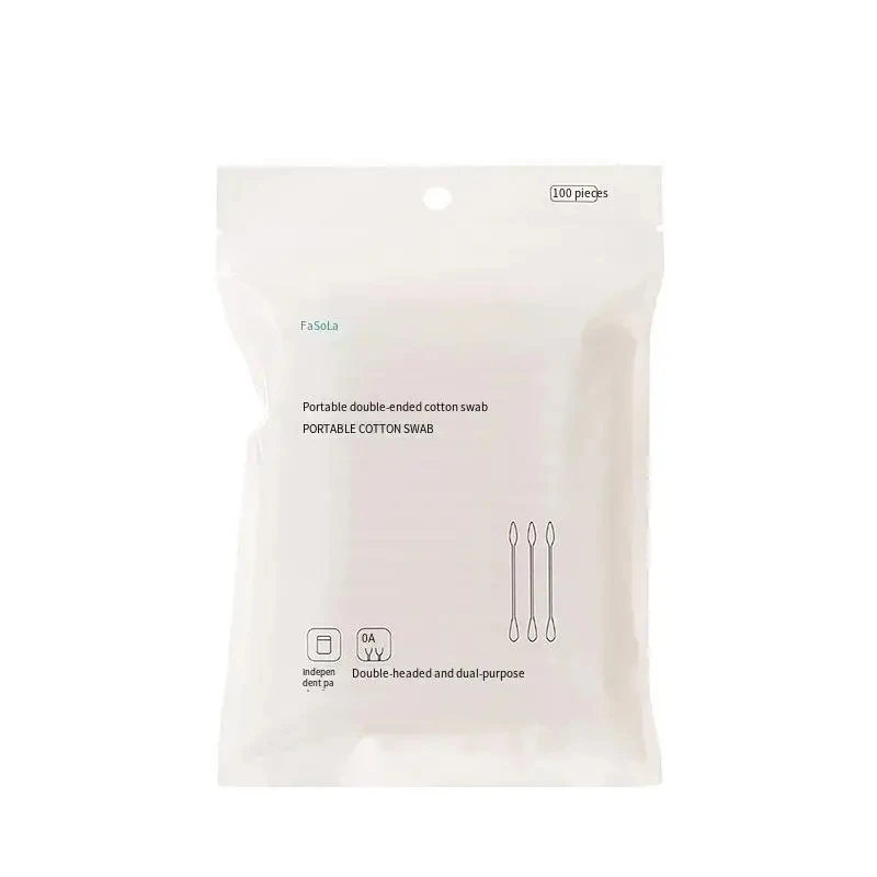 Hisopos de algodón desechables, papel higiénico portátil de doble cabeza, color blanco, para viaje, 100 piezas