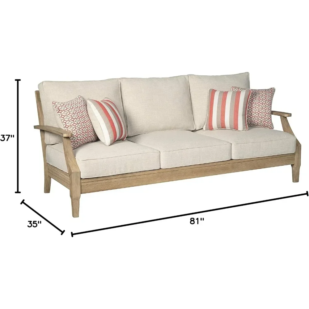 Outdoor Sofa,Clare View Coastal Outdoor Patio Eucalyptus Sofa with Cushions, Beige35"D X 81"W X 37"H,Outdoor Sofa