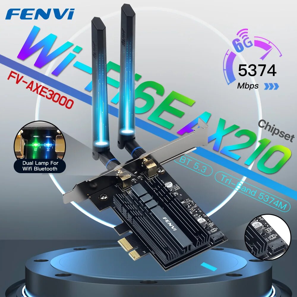 FENVI WiFi 6E AX210 adaptador PCIE inalámbrico Tri Band 2,4G/5G/6Ghz 802.11AX para tarjeta Wi-Fi de red Bluetooth5.3 para PC Windows10/11