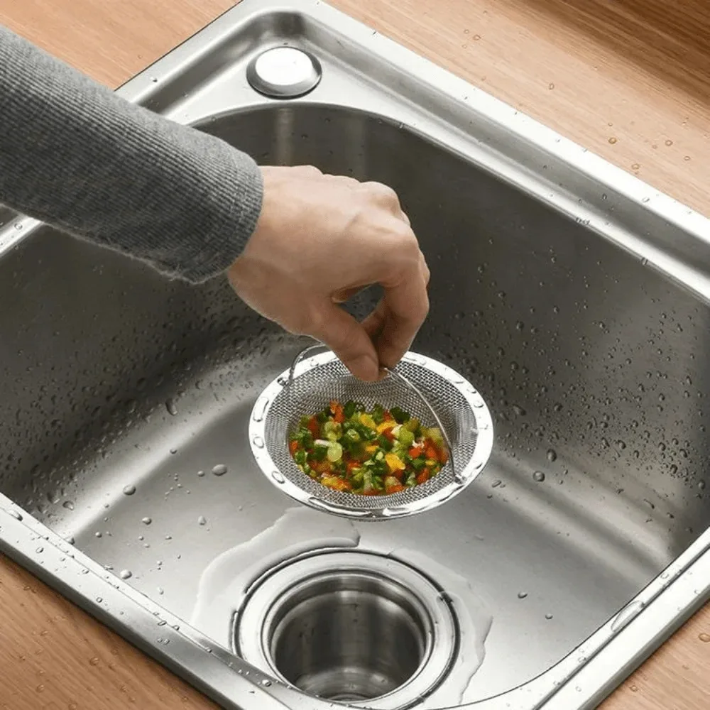 Utensilios antibloqueo para fregadero, colador de malla redonda duradero, práctico Filtro de tapón de drenaje con mango, receptor de pelo plateado para Cocina