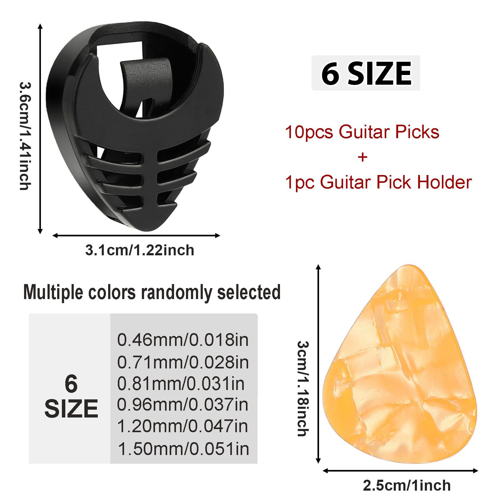 10 pçs palhetas de guitarra & 1pc palheta titular 6 espessuras conjunto para guitarra acústica guitarra elétrica baixo ukulele (cor aleatória)
