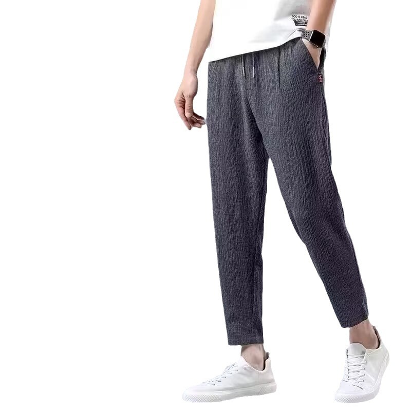 Pantalon d'été en coton et lin pour homme, décontracté, droit, section ultra-mince, tendance Ice InjCool, neuf minutes