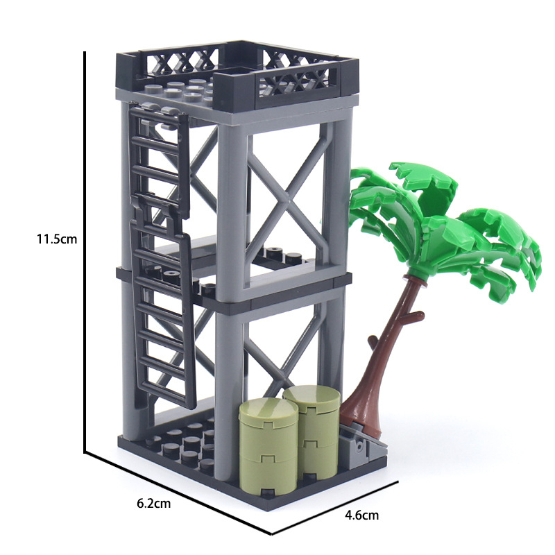 Bloques de construcción de ciudad militar, torre de mirada, árbol, escena de guerra, ciudad militar, modelo clásico, Kits de ladrillos, conjuntos de Ideas