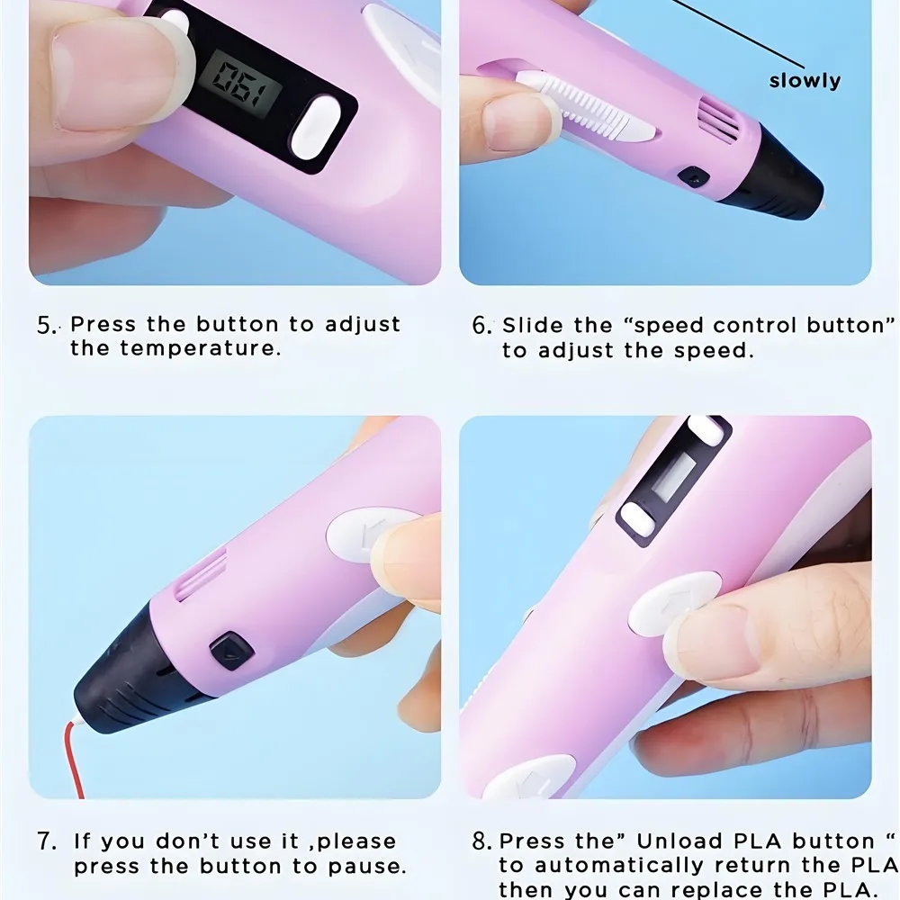 Caneta de impressão 3d para crianças com tela lcd e adesivos compatíveis com filamento pla seguro com 9m pla meninas meninos presente de aniversário brinquedos caneta de impressão