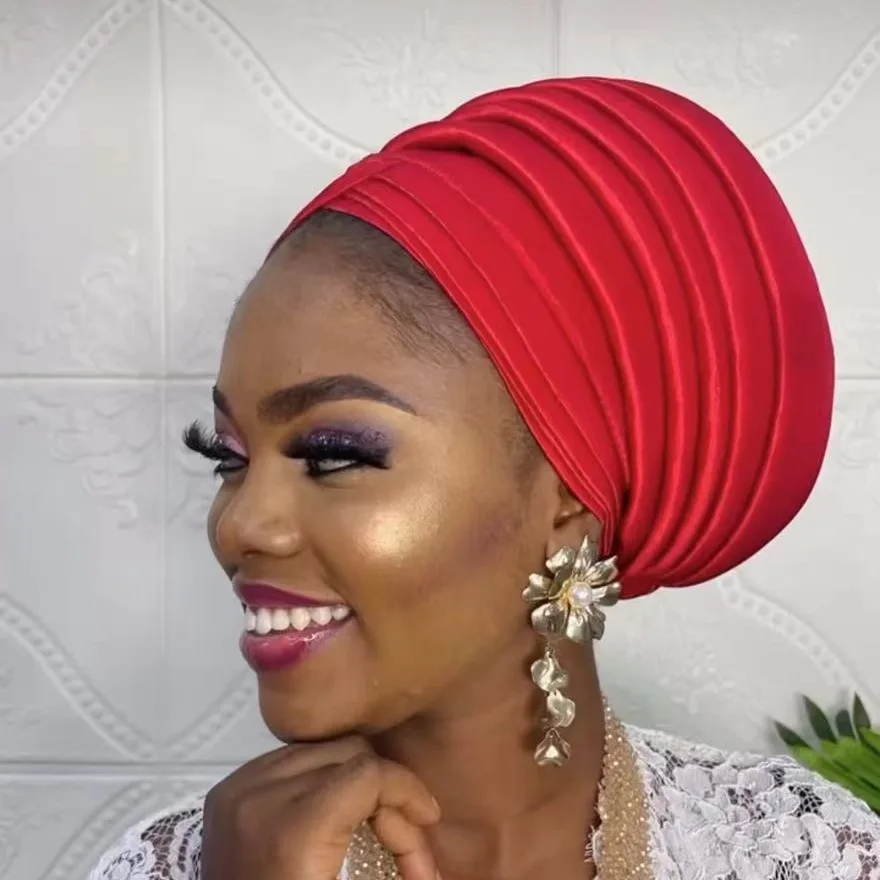 Afrykańska damska opaska na głowę Auto Gele Nigeria Lady plisowana opaska na głowę muzułmańska chusta na głowę Bonnet Turbante Mujer