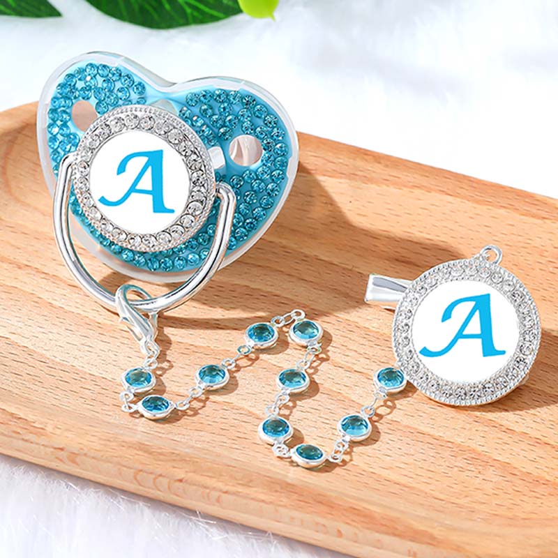 26 เริ่มต้น Baby Pacifier คลิป Blue Zircon ทารกแรกเกิดส่วนบุคคลหรูหรา Pacifiers ผู้ถือซิลิโคนทารก Teether หัวนม BPA ฟรี