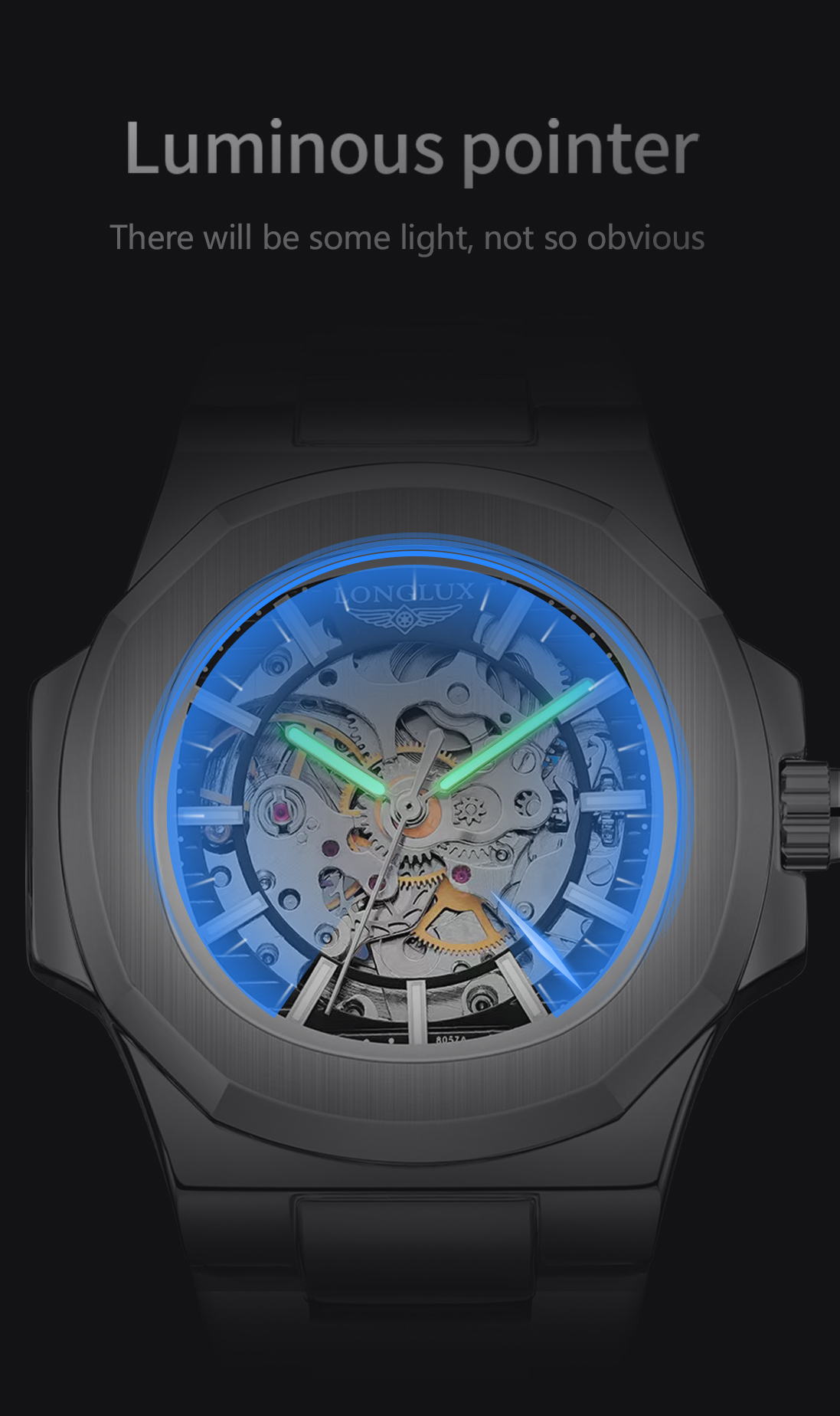 Reloj mecánico automático LONGLUX para hombre, relojes de lujo, esqueleto resistente al agua, reloj de regalo de acero inoxidable barato al por mayor para negocios