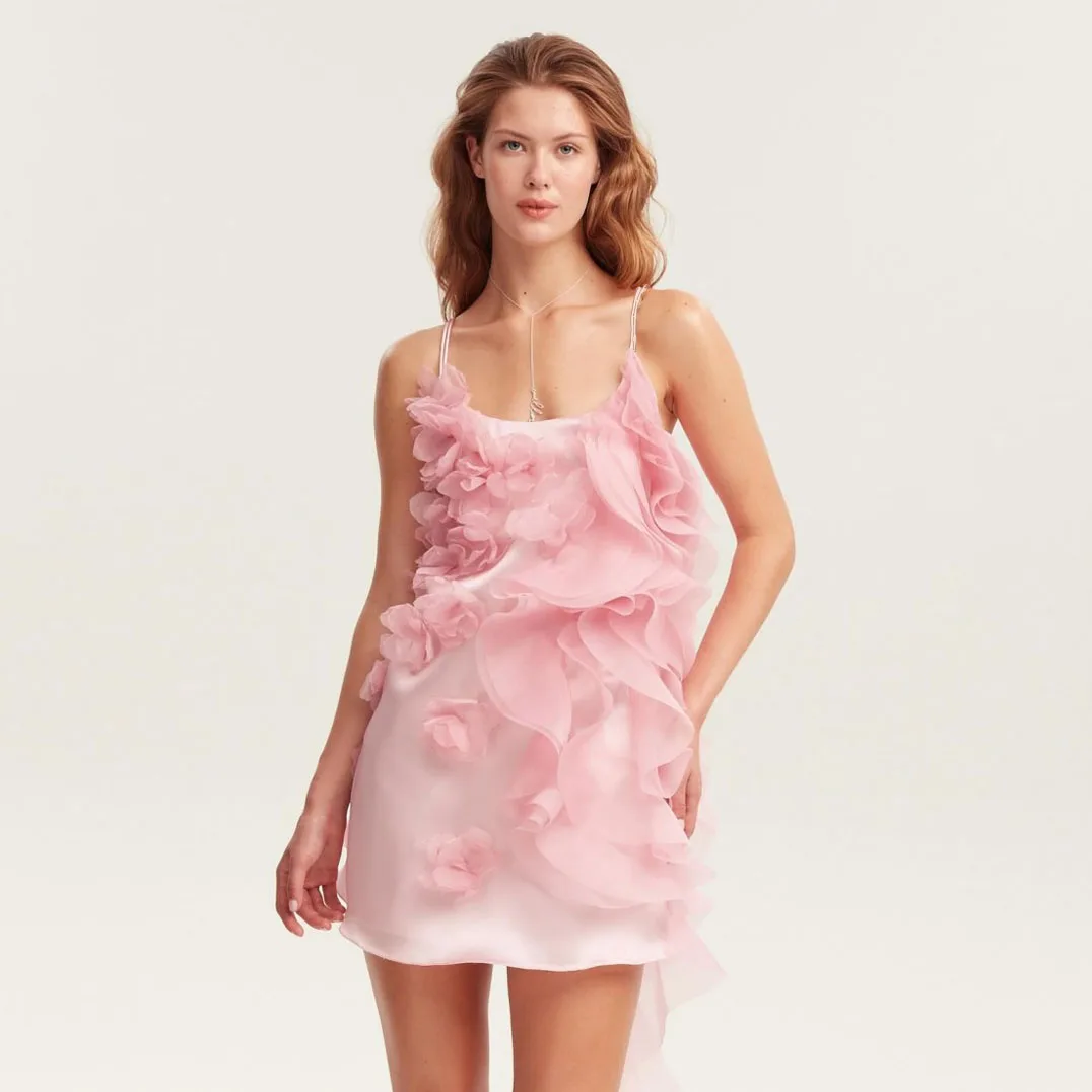 SERENDIPIDTY vestido Floral de gasa con tirantes finos rosa claro, Mini vestidos de fiesta Sexy, vestidos de cóctel de satén Ever Pretty