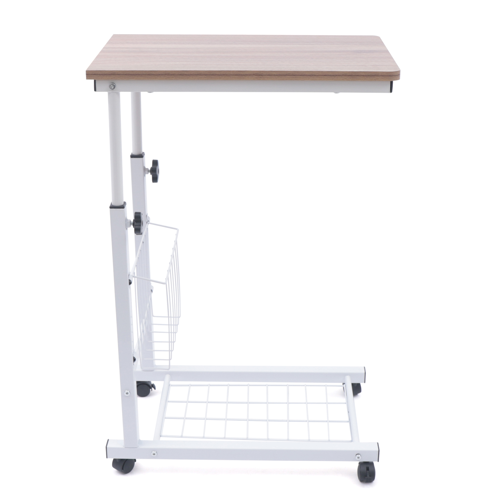 Versatile Adjustable Side Table: Height-Adjustable, Rolling Wheels, and Storage Basket for Home, Office, or Small Spaces