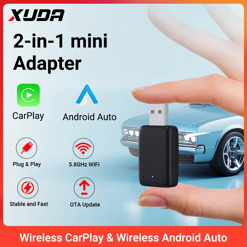 2025 NOWOŚĆ Mini bezprzewodowy adapter Carplay 2w1 i bezprzewodowy adapter Android Auto przewodowy do bezprzewodowego Plug and Play dla 99% samochodów OEM