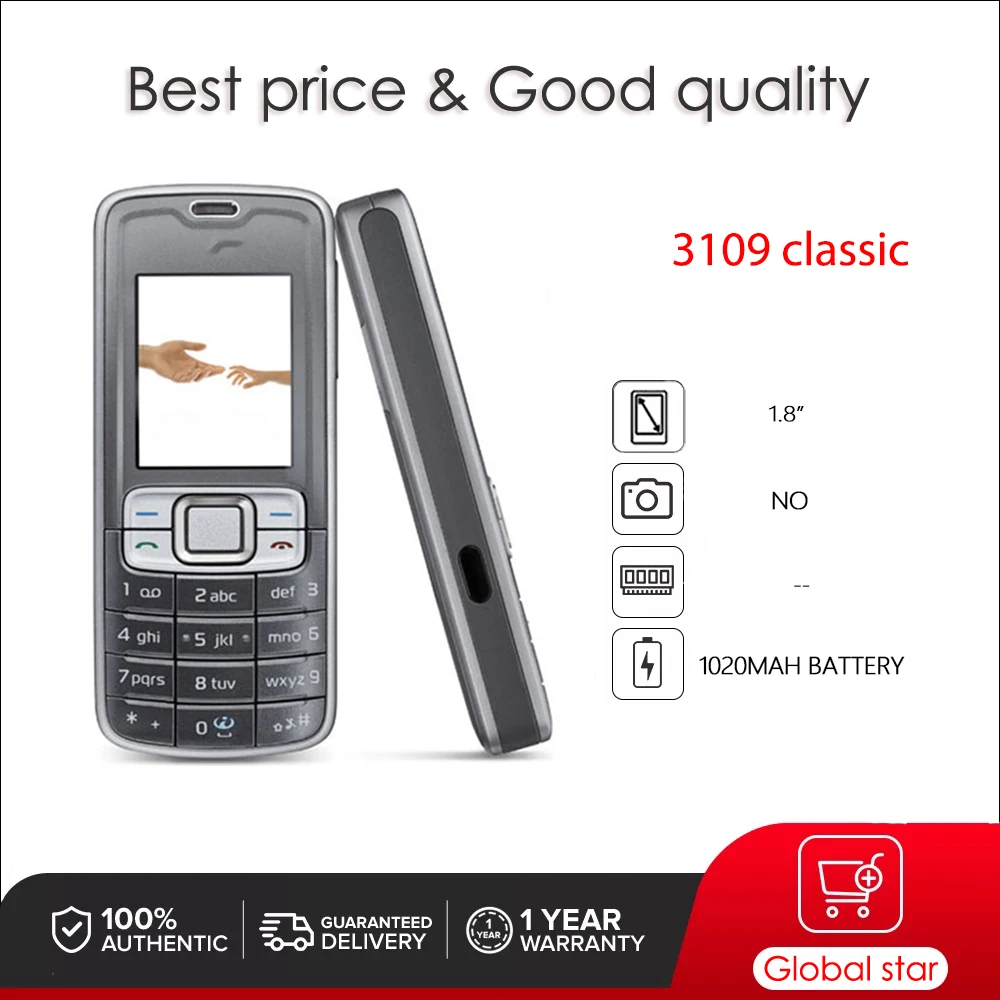Original Unlocked 3109 classic Bluetooth Loudspeaker Cell Phone Russian Arabic Hebrew Keyboard Made in Finland