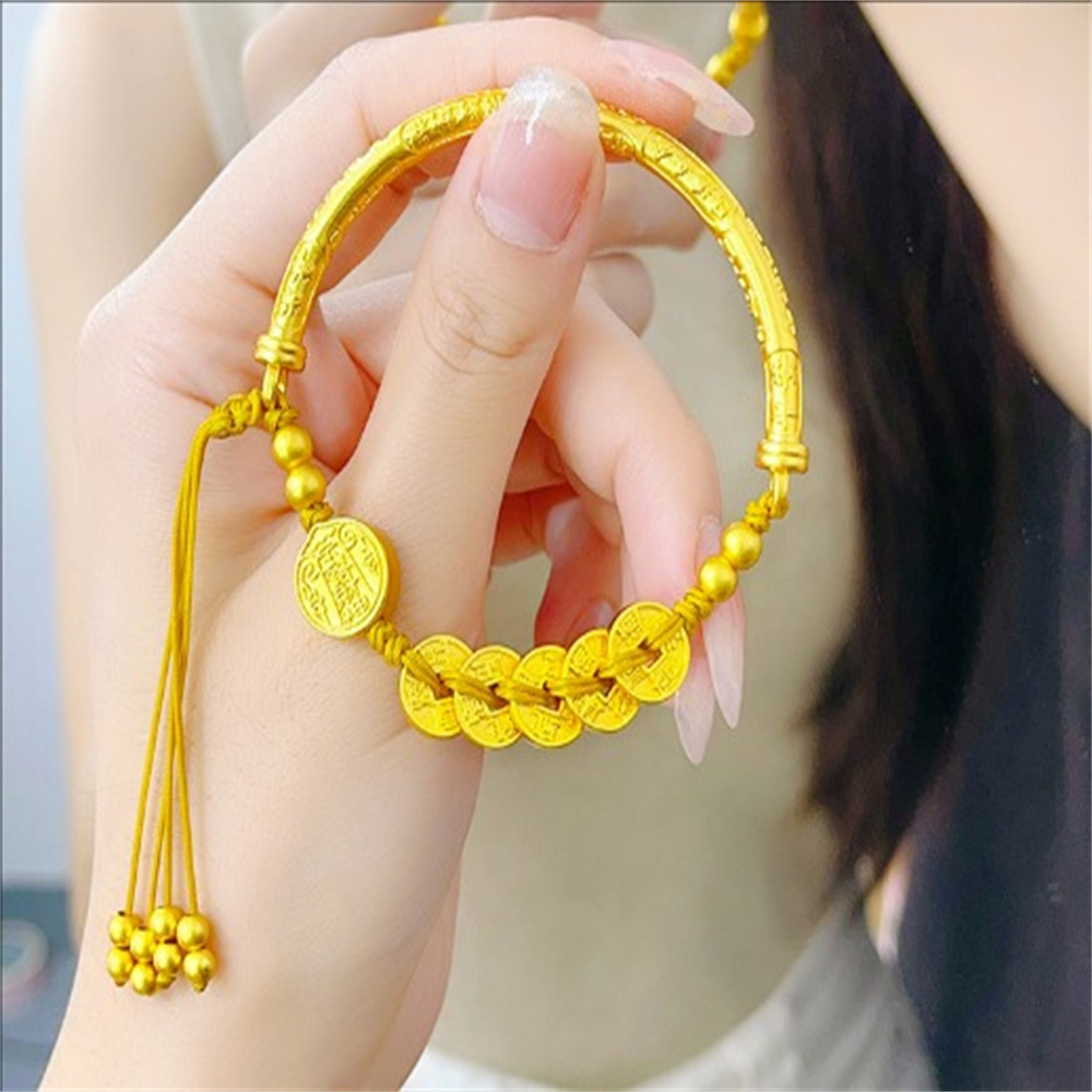 編みこみのロープブレスレット,金と砂,5つの皇帝,コイン,5つの道の神,富の神,レトロな中国の新しいスタイル