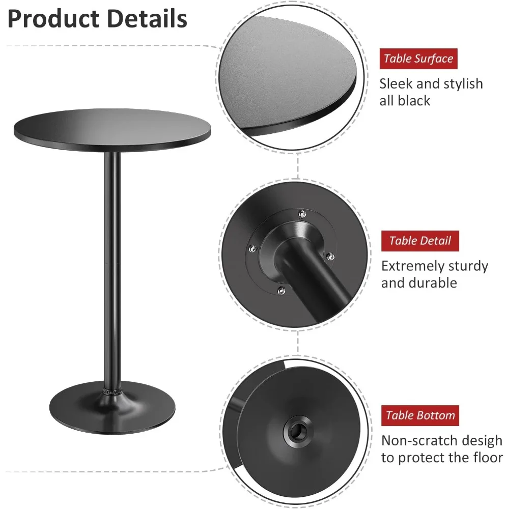 Bistro Pub Table 2 Pack Round Bar Height Cocktail Table Metal Base MDF Top Obsidian Table with Black Leg