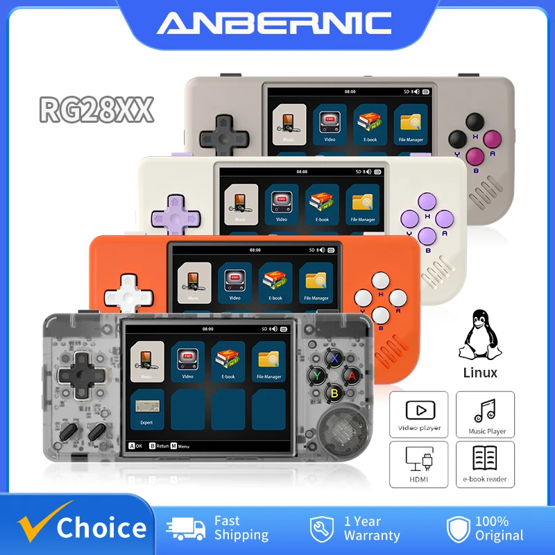 ANBERNIC-RG28xxポータブルゲームコンソール,TV-HDMI出力,64 GB,5000以上のゲーム,2.83インチ,640x480 IPS画面,Linuxシステム,3100mAh