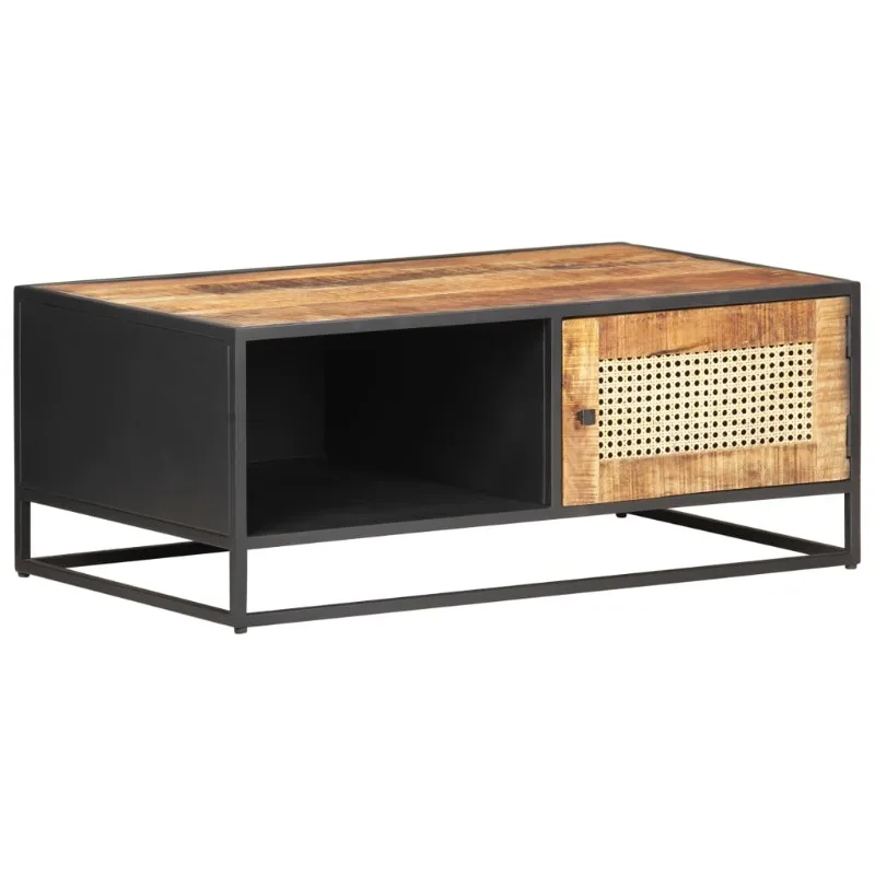 - Massiver Mangoholz-Couchtisch mit Wiener-Glecht, 90x50x35 cm - Storage and Robustheit
