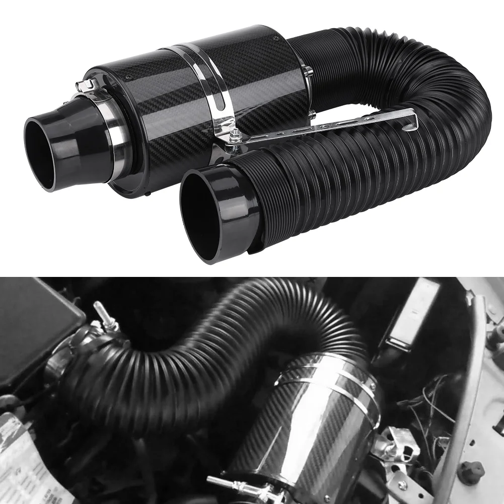 76mm 3 "Universal-Kohle faser Induktion filter box Kaltluft ansaugsystem mit Ansaug schlauch Kaltluft ansaugsystem Ansaug schlauch