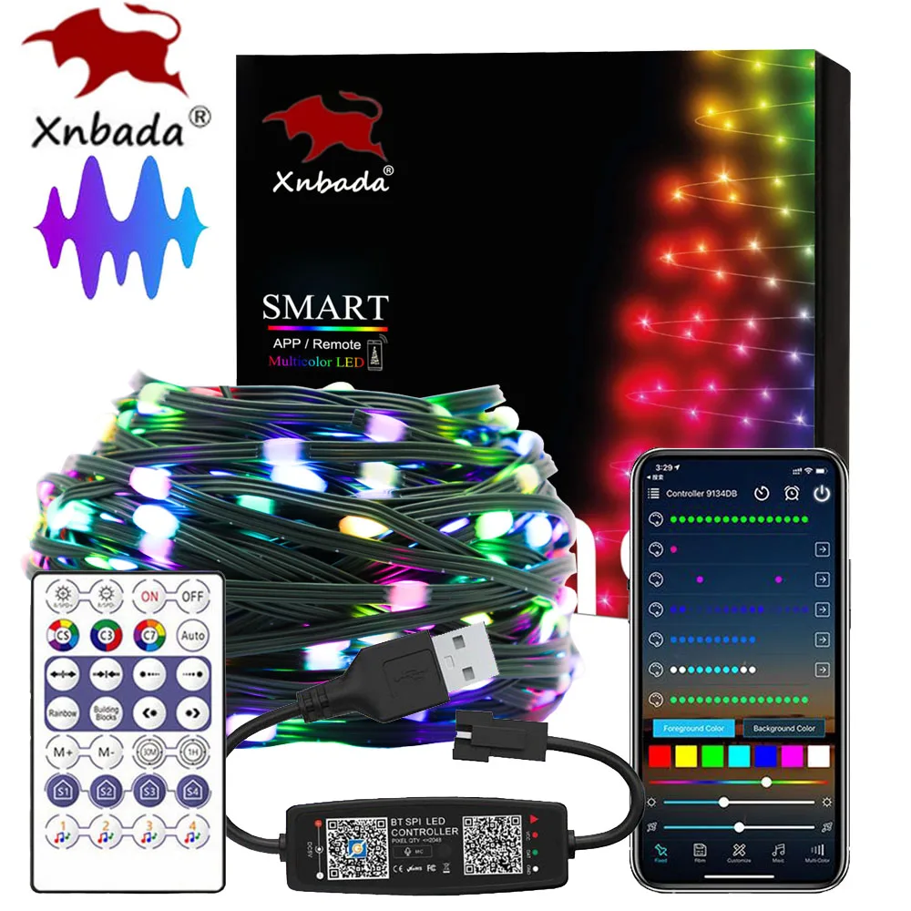 Luces navideñas, cadena de luces LED de Color de ensueño, WS2812B direccionable individualmente, módulo LED RGBIC, controlador de música USB DC5V
