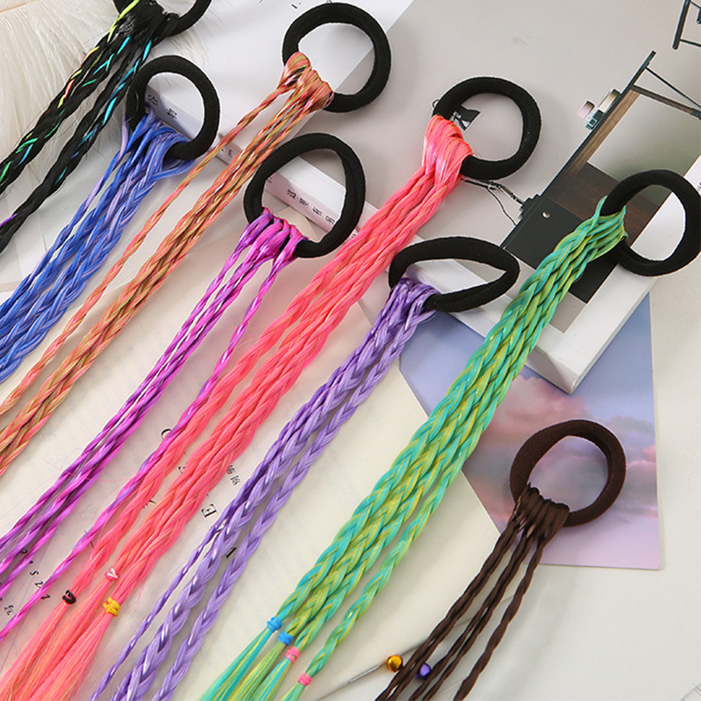 สังเคราะห์เด็กที่มีสีสันวิกผมผมหางม้าH Eadbandsยางวงขนาดเล็กBraidsต่อผมวงH Eadwearเด็กอุปกรณ์ผม