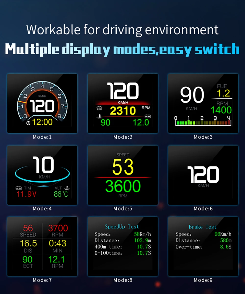 P10 pro head up display on-board computador carro digital obd2 quilometragem obd condução computador display velocímetro medidor de temperatura