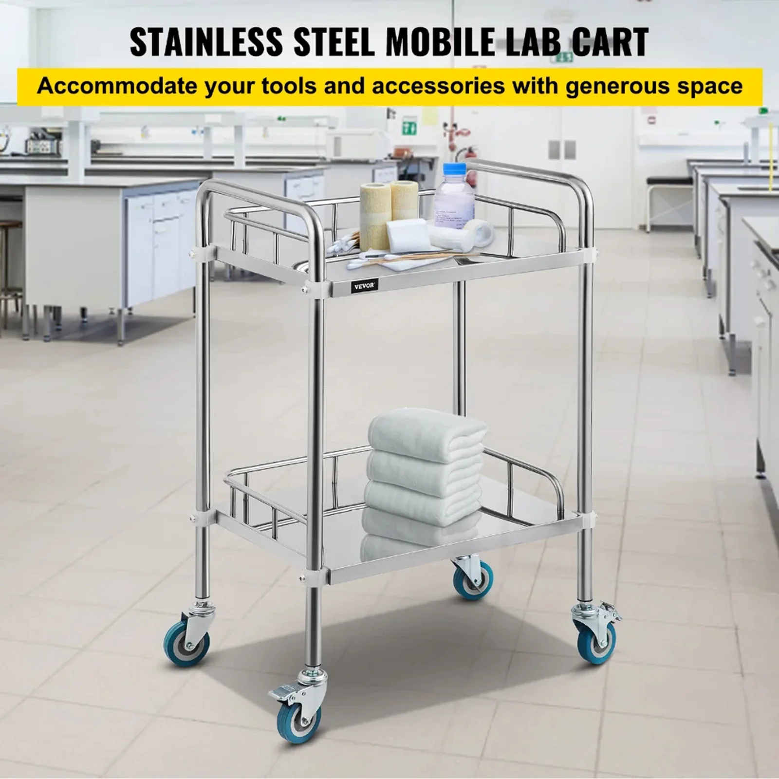 Stainless Steel 3 Layers Salon Trolley Cart With 360° Silent Wheels Instrument Trolley For Hospital Dressing Change Nursing Cart