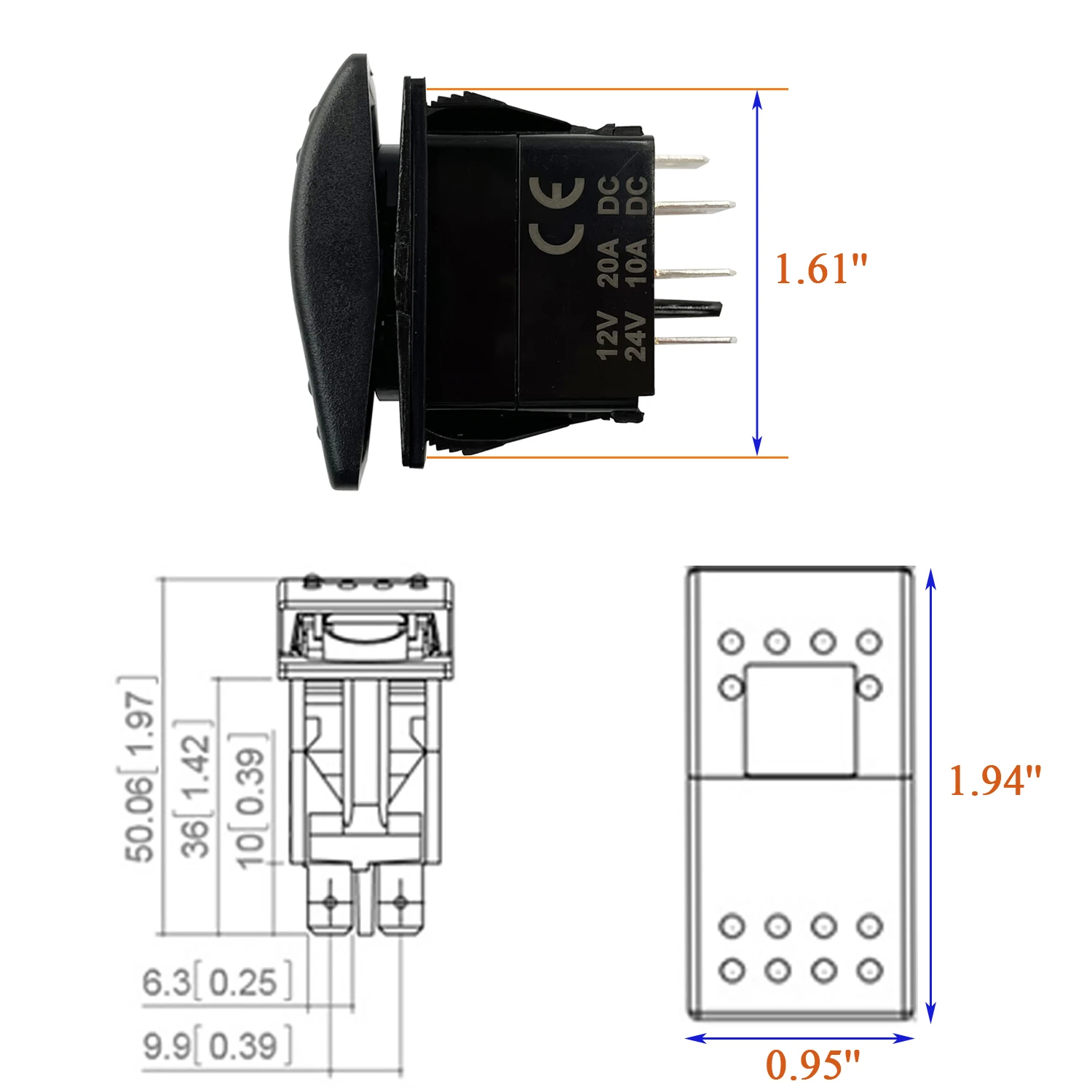 Blaue LED 12 V LED-Lichtleiste, Nebelscheinwerfer, Wippschalter, 5-polig, EIN-AUS, 3 Positionen, Kippschalter für Auto, Boot, Marine, Yacht, 12 V/20 Ampere
