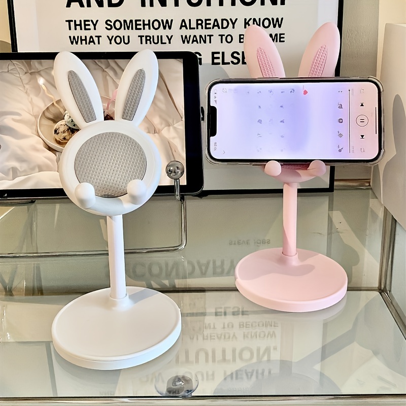 Suporte de telefone de coelho fofo de desenho animado – ajustável e compatível com iPhone, Kindle, iPad, Switch, Tablet e muito mais!
