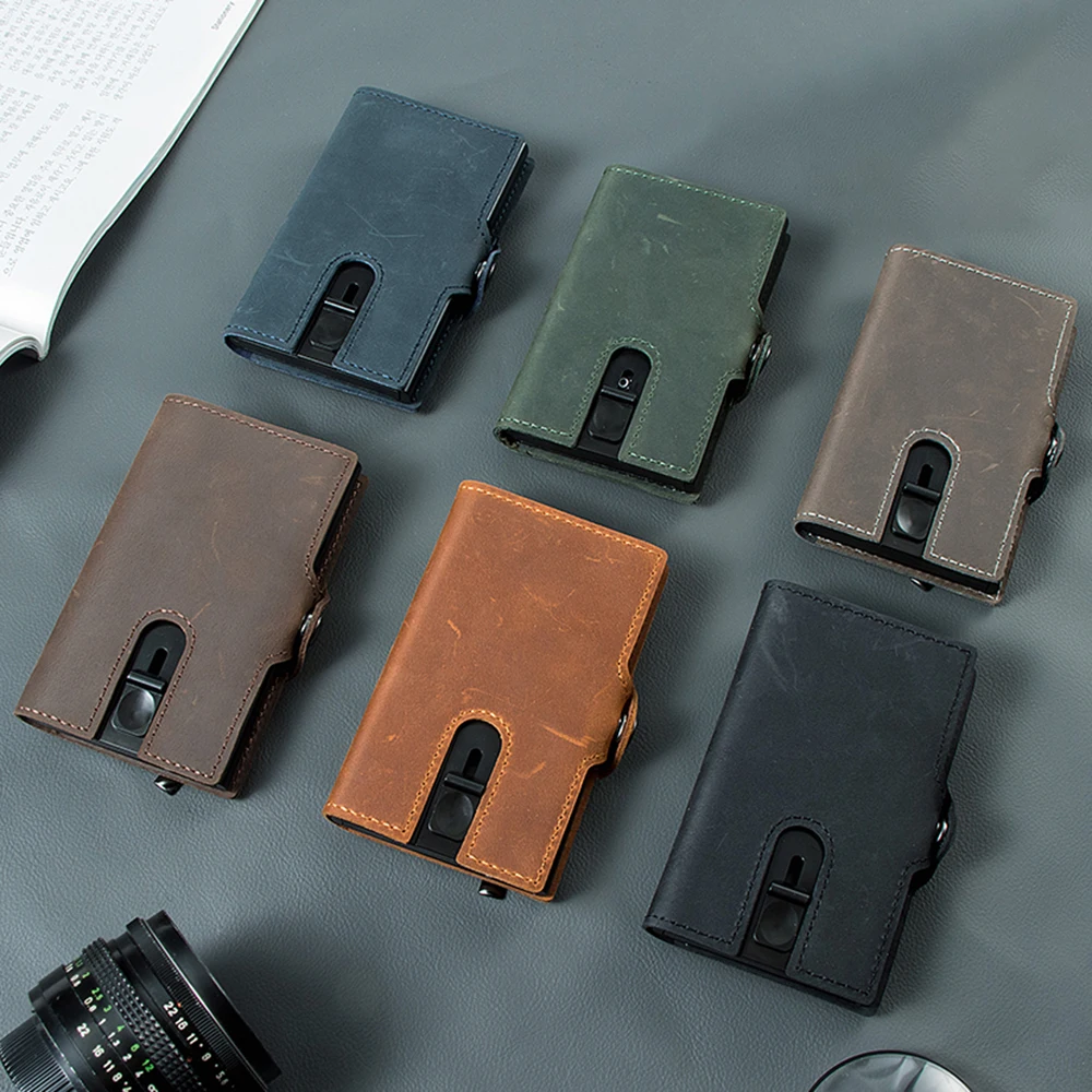 CASEKEY 男性財布 100% 本物の牛革ポップアップショートカードホルダー財布高品質ブランド男性財布 Tarjeteros パラ Hombre