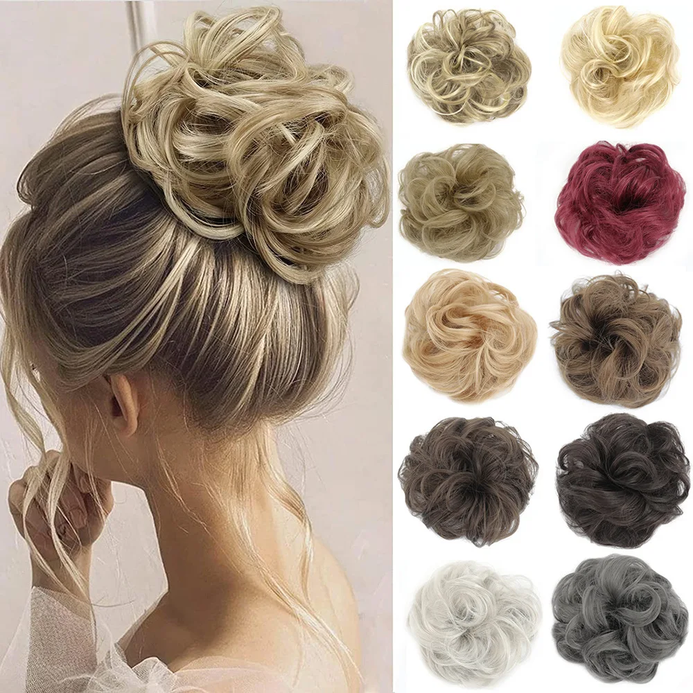 Perruque synthétique avec bandeau en forme de disheveled, chignon, cheveux naturels, haute température, soie ultraviolette, boucles, 2006/bun