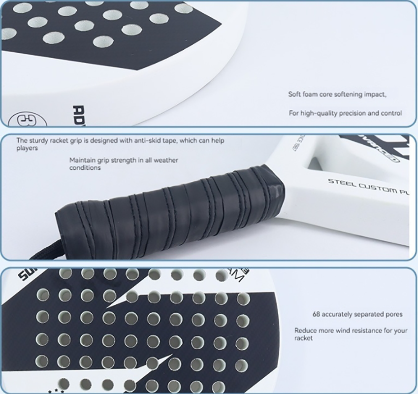 Kaiwei สีฟ้าและสีขาวชายหาดลักษณะที่สวยงามกีฬากระดานเทนนิสไม้เทนนิสคาร์บอน50%