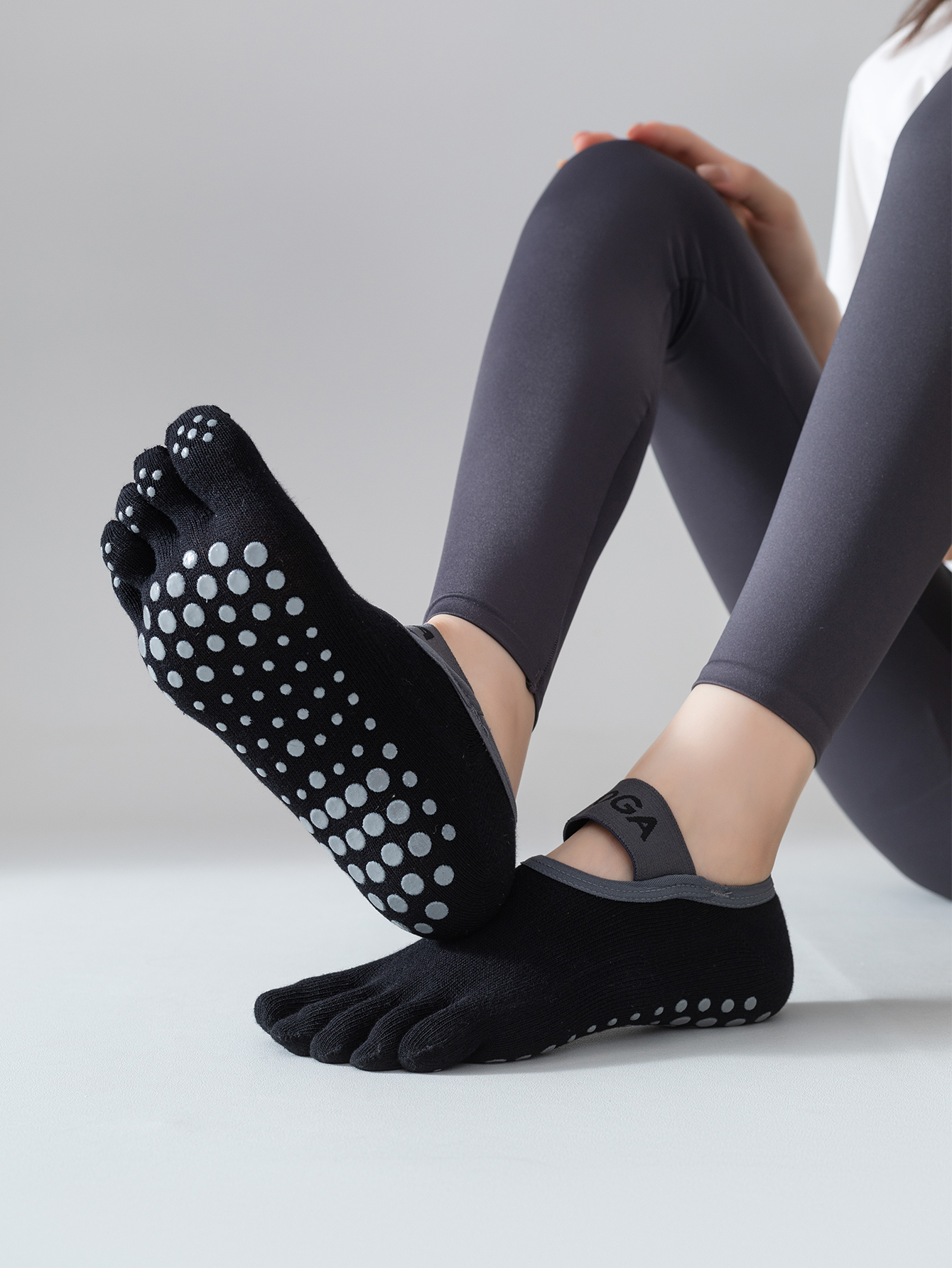 1 paio di calzini da donna a cinque dita, calzini yoga antiscivolo professionali, calzini fitness Pilates