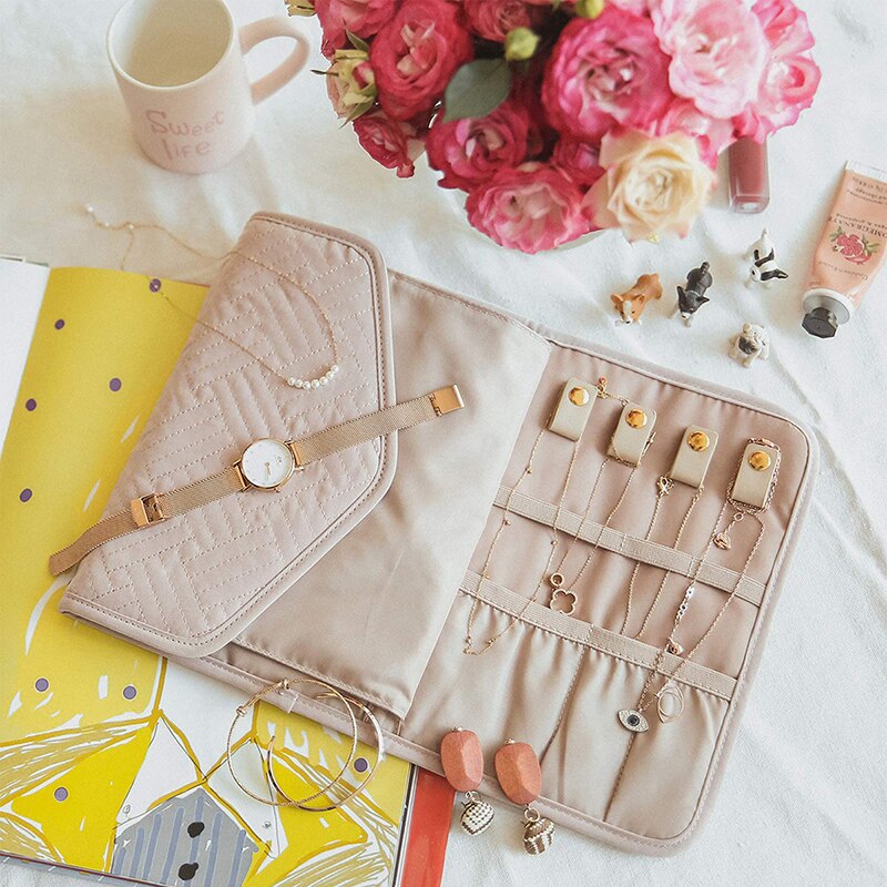 กระเป๋าเดินทางแบบพกพาพับได้กระเป๋าเครื่องประดับสําหรับสร้อยคอต่างหูแหวนเครื่องประดับ Organizer Journey กระเป๋าสําหรับผู้หญิงหญิง