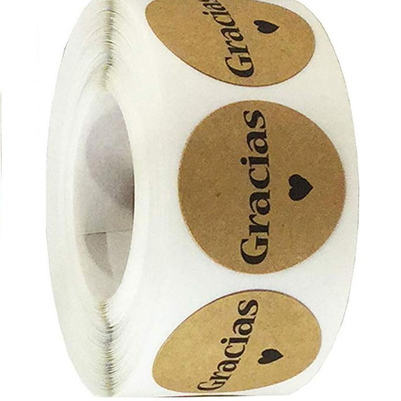 100-500Pcs/ม้วนสเปน Handmade With Love สติกเกอร์สำหรับแพคเกจคราฟท์ธรรมชาติ1นิ้วขอบคุณสติกเกอร์งานแต่งงานเบเกอรี่ตกแต่ง