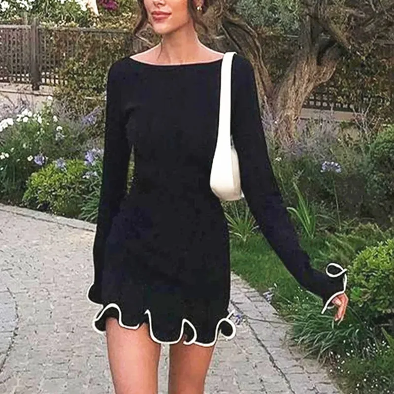 Gaun wanita, Befree Vintage ramping wanita musim semi musim dingin lengan panjang penuh rajut Boho kasual pesta liburan elegan gaun Midi